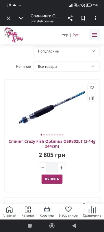 Комплект спінінг Crazy Fish Optimus 244 3-12г та котушка Shimano FX 2500